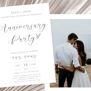 50th Wedding Anniversary Invitation, Anniversary Photo Invitation Template, Editable, with Photo, Vow Renewal