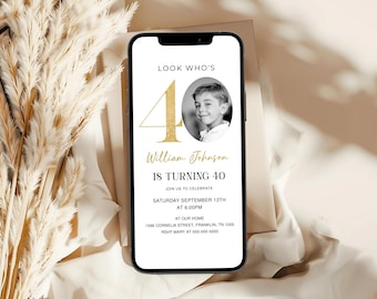Look who’s 40 electronic Invitation, Photo 40th Birthday Invite, Forty Birthday Evite, Adult Birthday Text Message, Editable