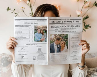 Newspaper Wedding Program Template, Editable Wedding Infographic, Unique Wedding Program, Printable Wedding Timeline, Wedding Timeline