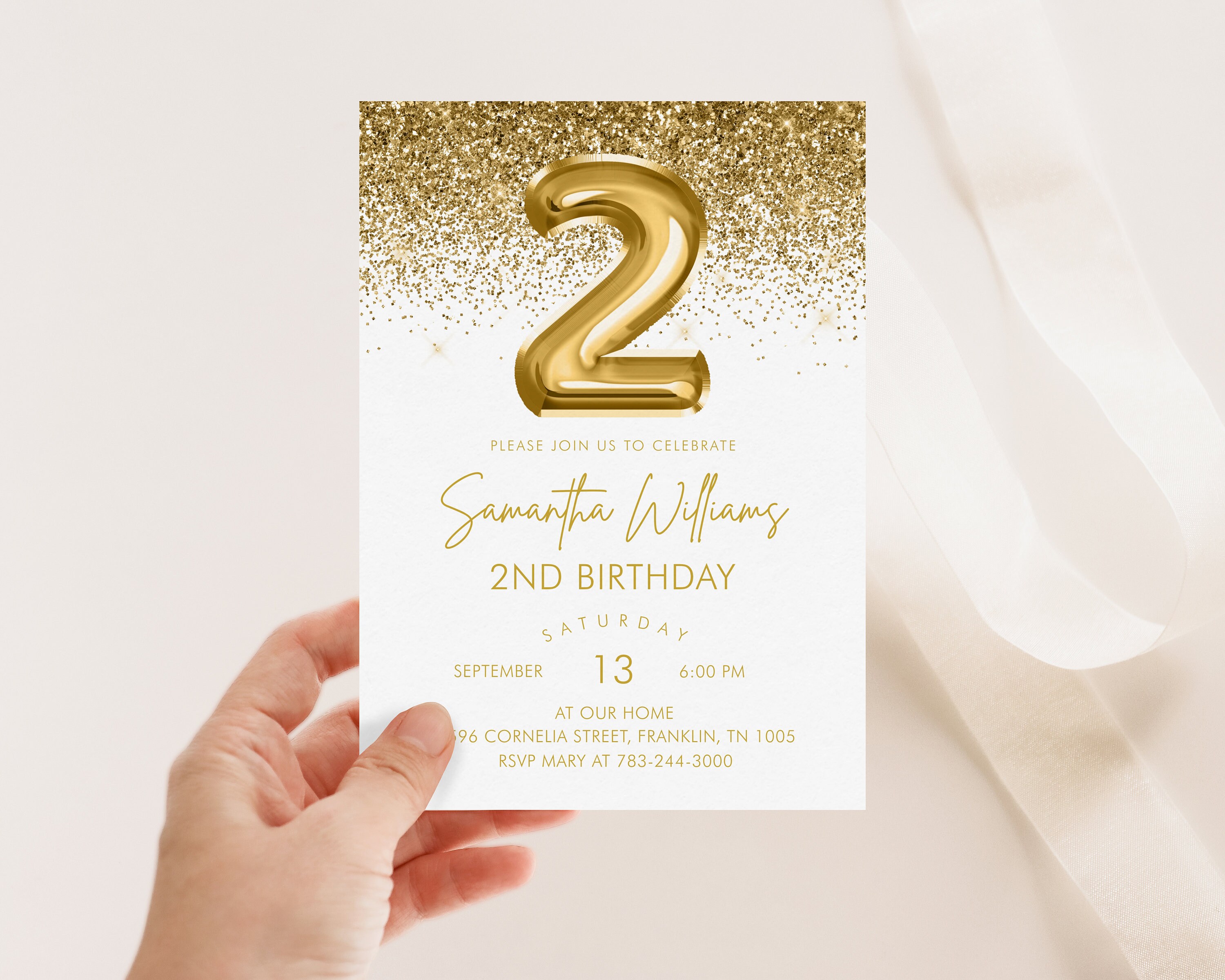 Gold Glitter Birthday Party Invitation, Golden Birthday 2nd Invitation ...