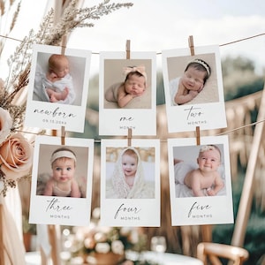 Bannière photo premier anniversaire, bannière photo 1er anniversaire, cartes-photos d'étape mensuelle minimaliste moderne, cartes-photos sans genre