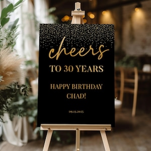 30th Birthday welcome sign Template, Male 30th birthday sign, Cheers to 30 Years Welcome sign, Editable Thirty welcome poster template