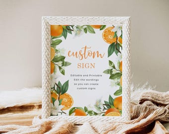 Bewerkbaar aangepast tekstbord, babyshower kleine schat, babyshower clementine, kleine schat is onderweg, oranje, afdrukbaar