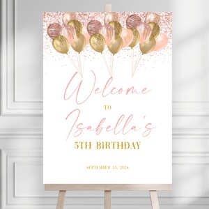 Gold and Pink Birthday Welcome Sign Template Editable Balloons Birthday Printable Blush Pink Sign Birthday Party Decor Poster