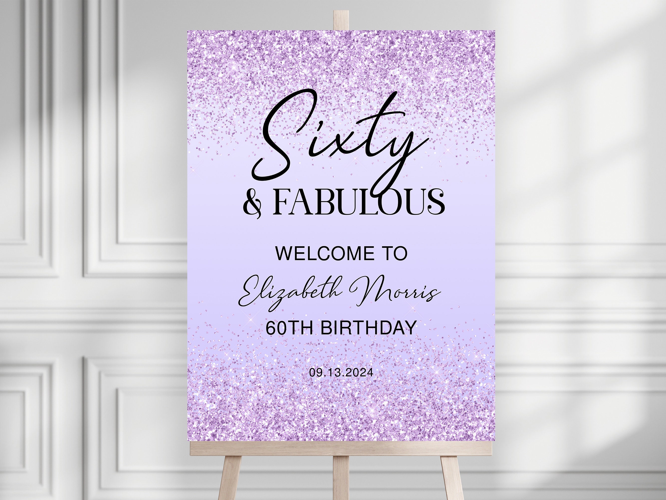 60th Birthday Welcome Sign Printable Purple Sixty and Fabulous