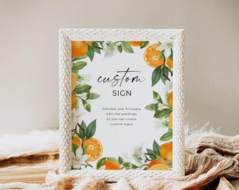 Bewerkbaar aangepast tekstbord, babyshower kleine schat, babyshower clementine, kleine schat is onderweg, oranje, afdrukbaar