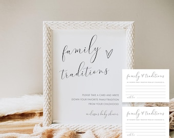 Family Traditions Sign and Card, Baby Shower, Share a Memory, Childhood Memory, 100% Editable Template, Instant Download