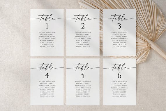 Modern Script Wedding Seating Chart Template, Wedding Table Numbers, Seating Plan, Editable Instant Download, Simple Elegant Seating Chart