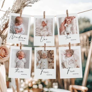 Modèle de bannière photo premier anniversaire, 1ère année mensuelle de bébé modifiable, guirlande photo moderne imprimable, téléchargement immédiat