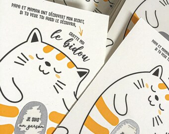 Carte annonce à gratter fille ou garçon - "Gratte moi le bidou"