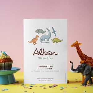 Carte d'invitation anniversaire Dinosaure - Téléchargeable ou imprimée - Lot de 8 cartes