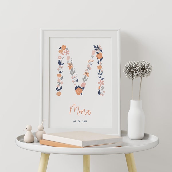 Customizable poster - Initial, first name and date of birth