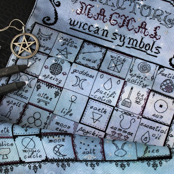 Directory of Magical Wiccan Symbols Black Work & Cross Stitch Pattern, A Guide To Witchcraft Signs Embroidery Pattern, Instant Download PDF