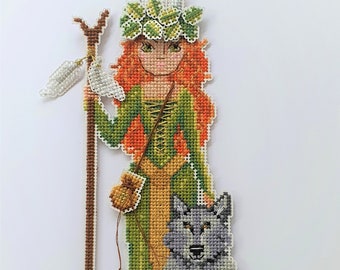 Goddess Brigid Paper Doll Cross Stitch Pattern, St Brigid Embroidery Pattern, Imbolc Decoration, Pagan Art Craft Project, Instant Download