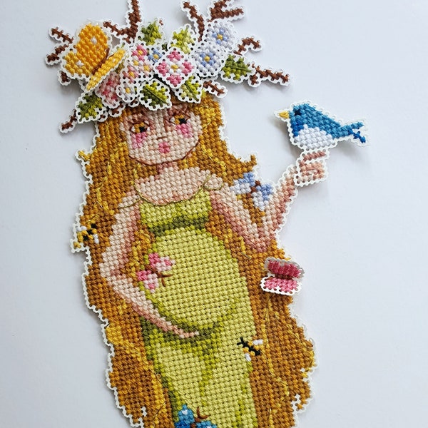 Goddess Gaia Paper Doll Cross Stitch Pattern, Earth Goddess Embroidery Pattern, Mother Earth Cross Stitch Chart, Instant PDF Download