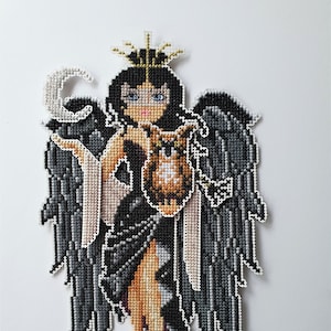 Goddess Nyx Paper Doll Cross Stitch Pattern, Dark Goddess Embroidery Chart, Goddess With Wings Craft Project, Collectable Doll Figure, PDF