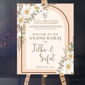 Anand Karaj Welcome Sign I Punjabi Wedding Welcome Sign