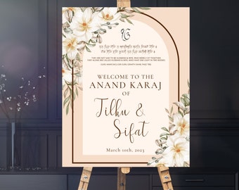 Anand Karaj Welcome Sign I Punjabi Wedding Welcome Sign