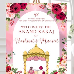 Anand Karaj Welcome Sign Punjabi Wedding Welcome Sign Engagement Welcome Sign Religious Ceremony welcome Sign Minimal Design