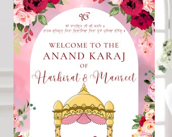 Anand Karaj Welcome Sign Punjabi Wedding Welcome Sign Engagement Welcome Sign Religious Ceremony welcome Sign Minimal Design