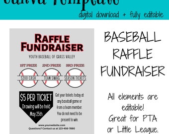 Baseball RAFFLE Fundraiser Editable Template for PTA or Community