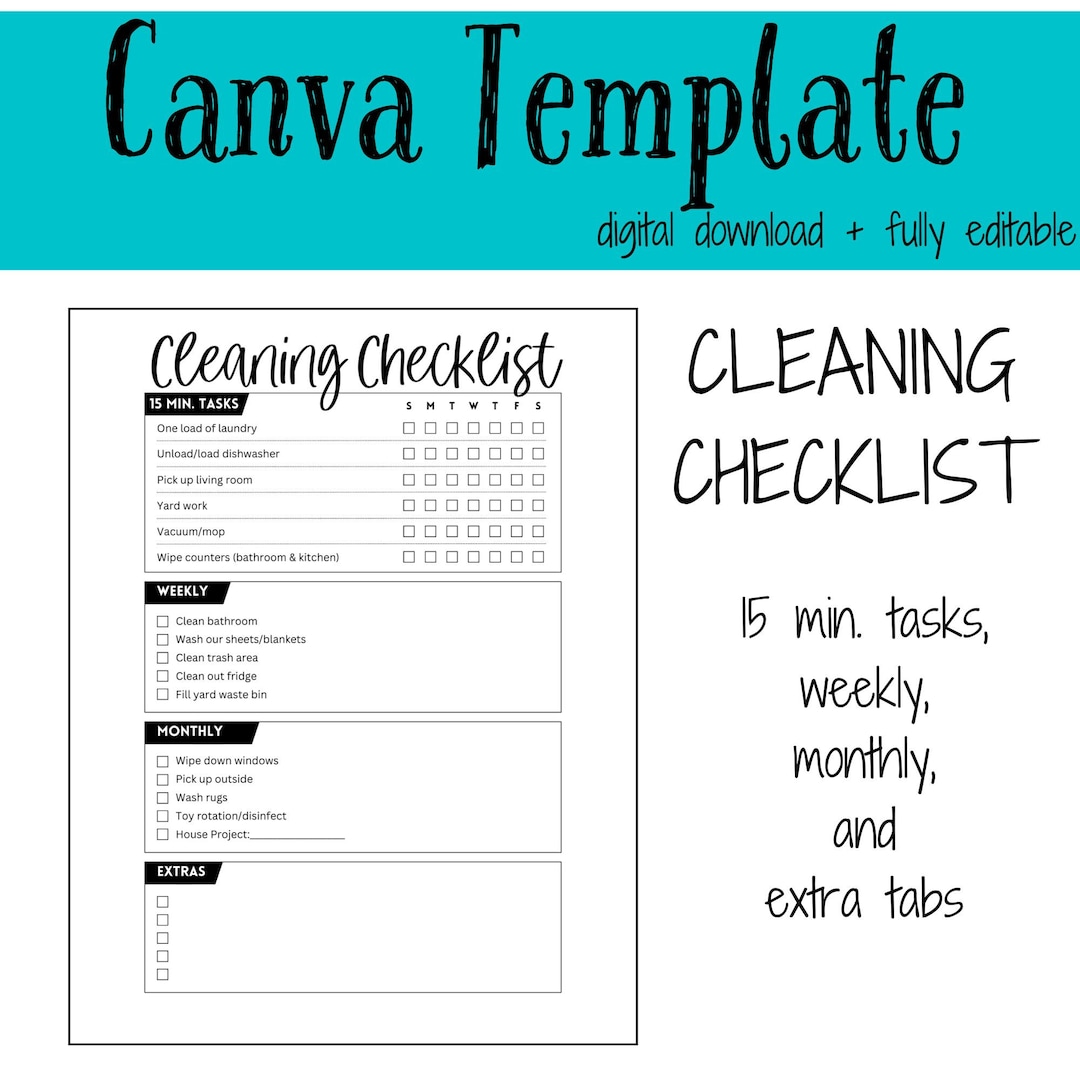 Cleaning Format Sample Cleaning Checklist Editable Template - Etsy