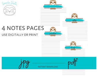 Sloth Notes ToDo Priorities Planner Insert Bullet Journal Happy Planner PDF Print at Home