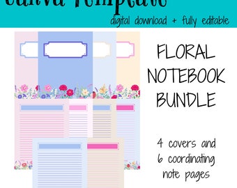 Floral Notebook Covers and Pages Editable Canva Template