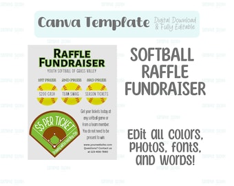 Softball RAFFLE Fundraiser Editable Template for PTA or Community