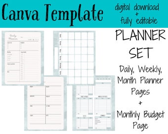 Teal Watercolor Planner Pack editable template