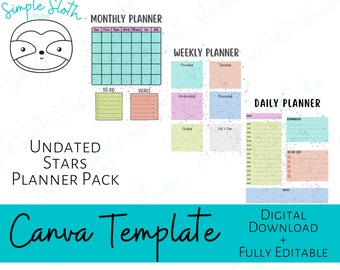 Undated Stars Planner Pack editable template