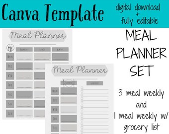 Grey Weekly Meal Planner Pack editable template