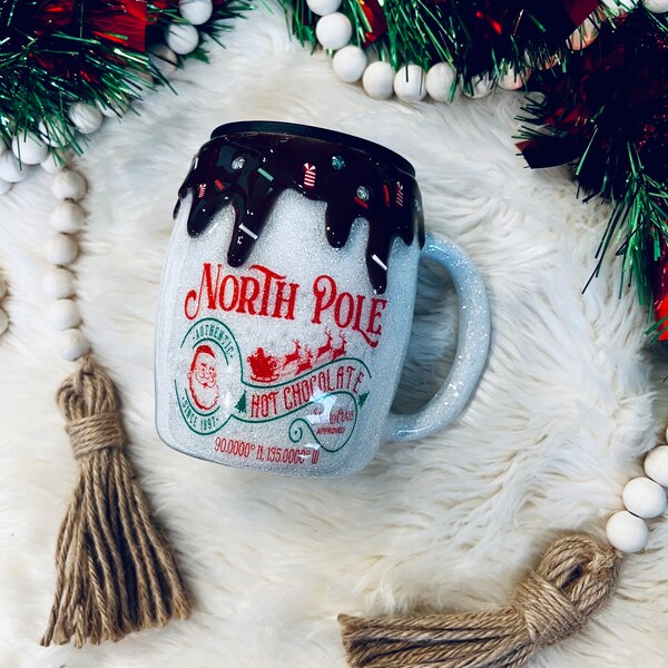 North pole chocolate drip hot cocoa mug