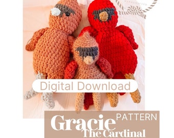 Gracie The Cardinal - crochet PATTERN- amigurumi