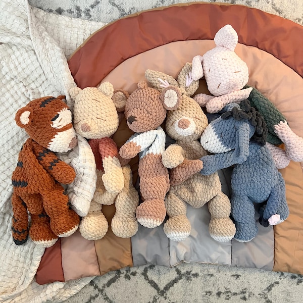 Crochet pastel vintage made to order - modern baby honey bear, friend Snuggler– Handmade Animal Lovey- Baby Shower Gift- nostalgic childhoo