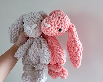 READY TO SHIP- Easter bunny loveys , crochet animal, animal snugglers, baby gift