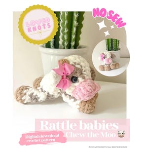 Chew The Moo- Crochet PATTERN- rattle babies- rattle animal- crochet stuffie- cow crochet pattern- crochet rattle- crochet cow- baby gift