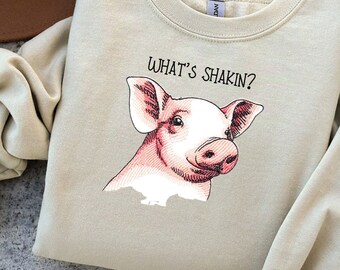 Farmhouse | Zoo Collection Crew Necks | Pink Pig Silly Sweatshirt | Fully Embroidered | Animal Sayings | Made To Order | FAST Shipping!