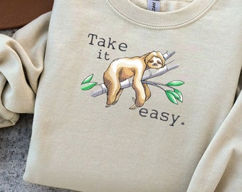 Farmhouse | Zoo Collection Crew Necks | Sloth Silly Sweatshirt | Fully Embroidered | Animal Sayings | Made To Order | FAST Shipping!