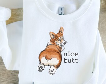 Cute Corgi Butt Embroidered Sweatshirt | Farmhouse Collection Crewneck for Corgi Lovers