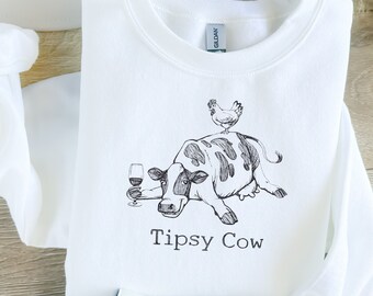 Tipsy Dairy Cow Embroidered Sweatshirt | Crewneck | Made To Order, Gift for Cow Lover!