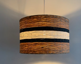 Shade drum in natural multicoloured raffia, suspension, atmosphere bedroom, living room, office...
