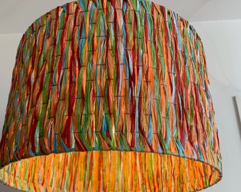 Multicoloured natural raffia drum shade, suspension, lamp, lighting, bedroom, living room, office...