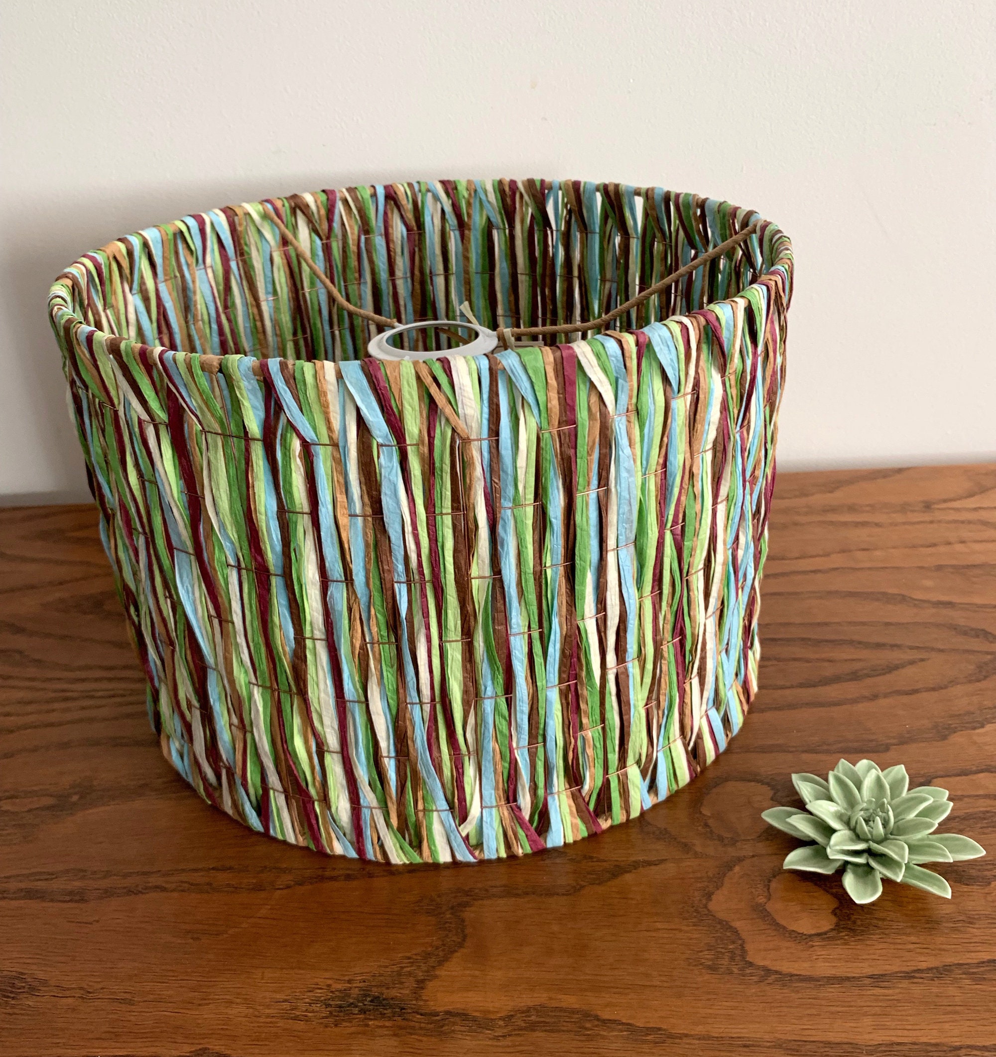 Lampshade in natural raffia for suspension or for lamp base, ambient lighting for bedroom, living room, office...