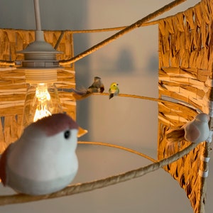 Hanging birdcage in natural raffia, hanging lamp, lighting, atmosphere room, living room, office...