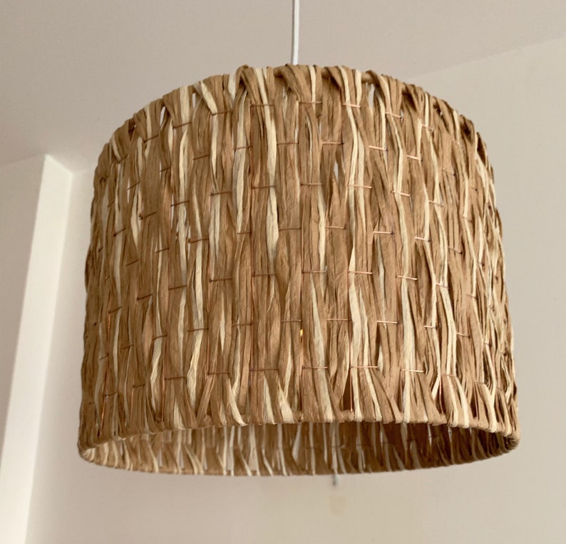 Abat-jour en raphia naturel pour suspension ou pied de lampe, luminaire chaleureux pour chambre, salon, bureau... image 5