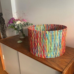 Shade drum in natural multicoloured raffia, suspension, atmosphere bedroom, living room, office...
