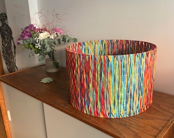 Shade drum in natural multicoloured raffia, suspension, atmosphere bedroom, living room, office...