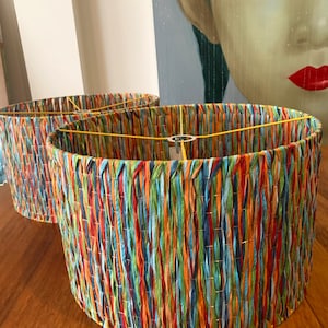 Multicoloured natural raffia lampshade, bedroom, living room, office...