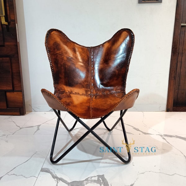 Premium Vintage leather Butterfly Chair , Leather BKF, living room luxury, Relaxing Chair, ascent chair Halloween fall gifts